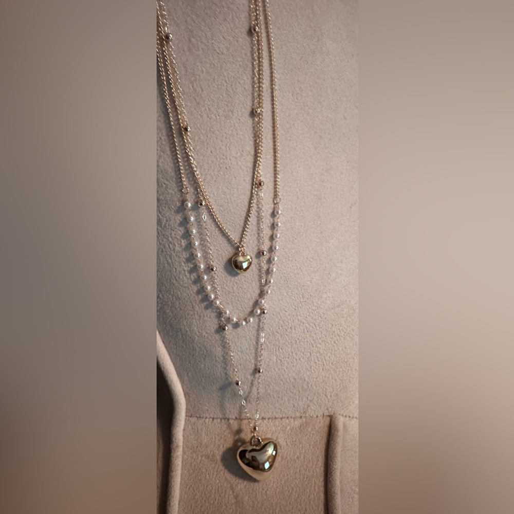 Heart Necklace Gold and Silver Layered with Heart Pendant chain necklace